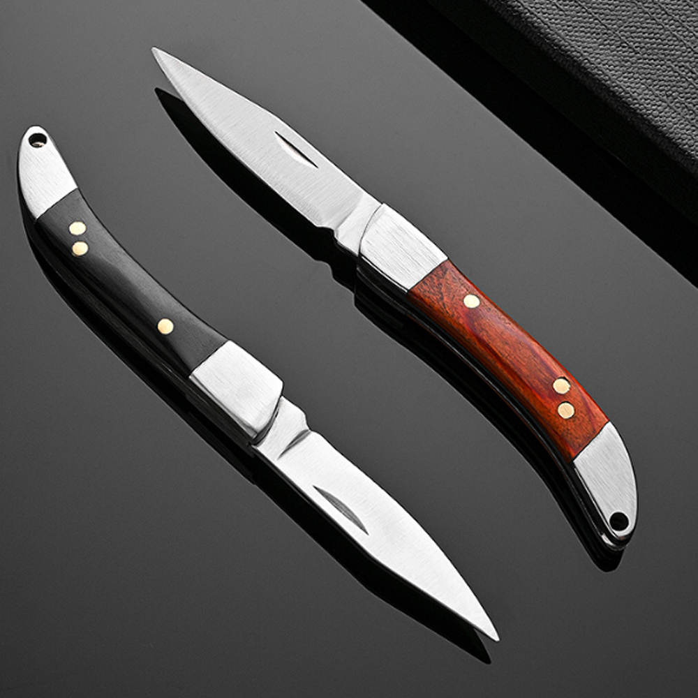 Vintage Collectible Knife - Składany nóż kieszonkowy z zakrzywioną drewnianą